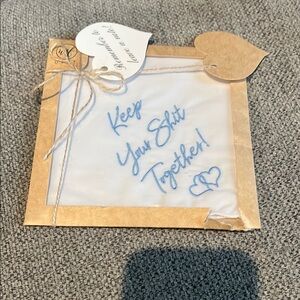 Embroidered Handkerchief with Blue Text